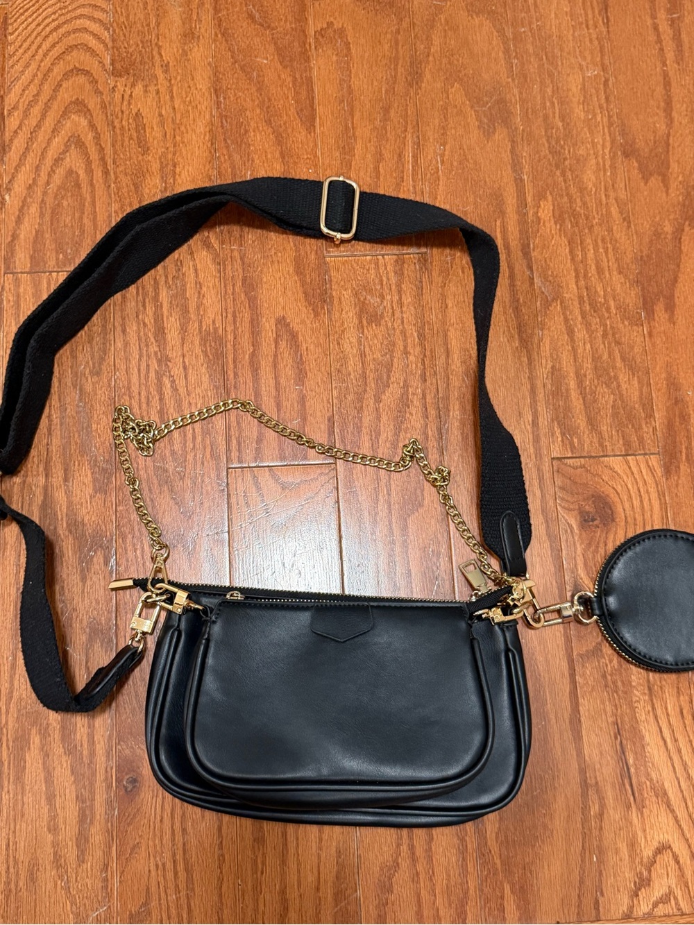 Classic Black Women’s Crossbody Bag with Gold Chain & Coin Pouch